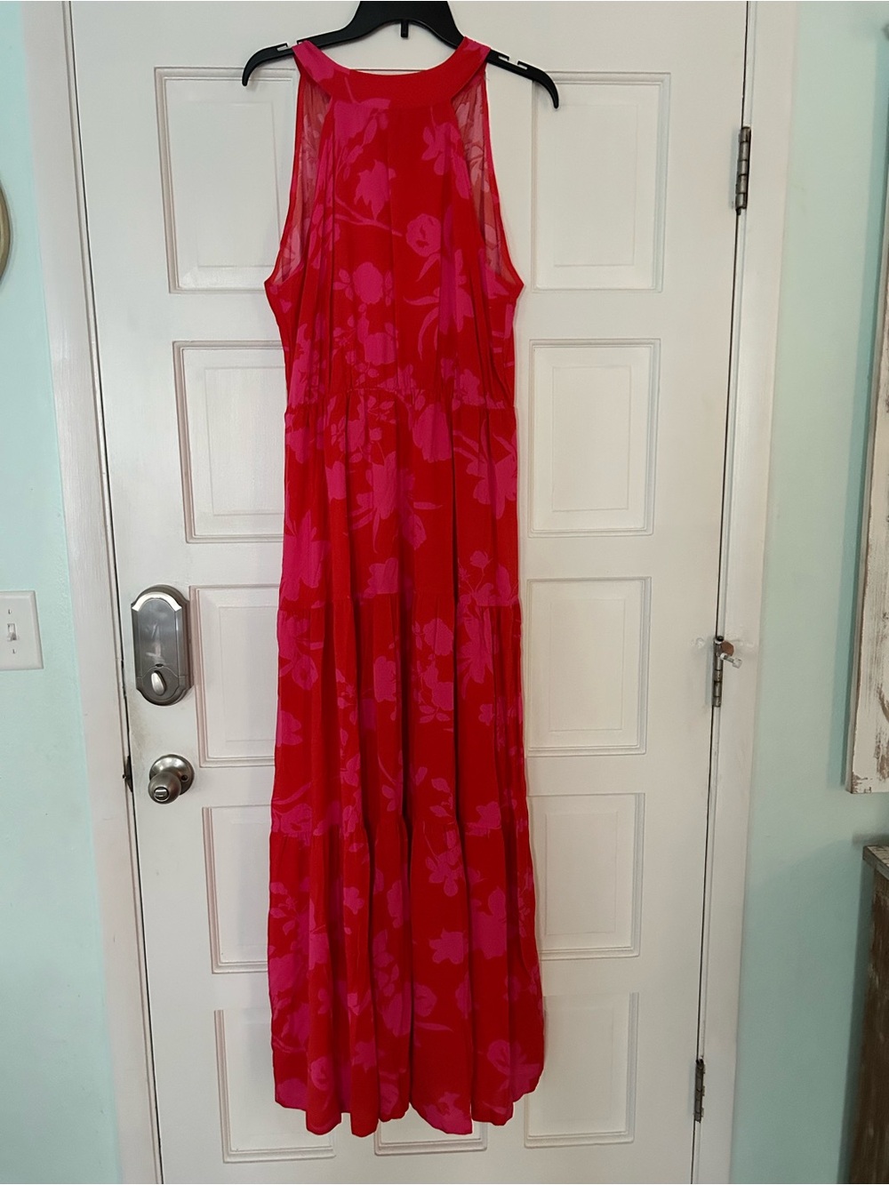 Red and Pink Floral Maxi Dress